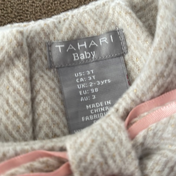 Tahari Baby Size 3T Dress Peach and Beige Color Bow (TD) - Picture 3 of 6